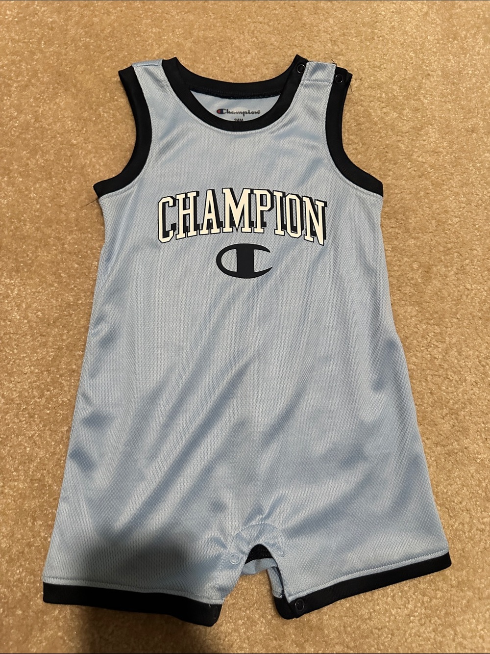 Champion Light Blue Mesh Toddler One-Piece Romper with Navy Trim